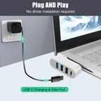 4-Port USB Hub 90°/180° Rotatable – USB 3.0 + USB 2.0 + USB-C Data Port Plug and Play for USB-A Devices Black White Blue Orange