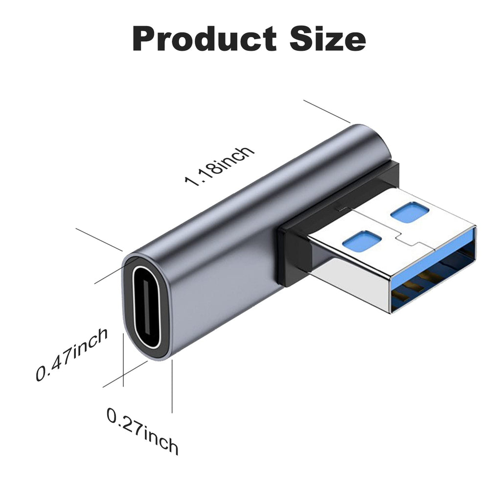 90 Degree USB C Female to USB Male Adapter Left Angle Type C to USB A Charger Converter for iPhone Apple iWatch Watch Airpods iPad Air Mini and More