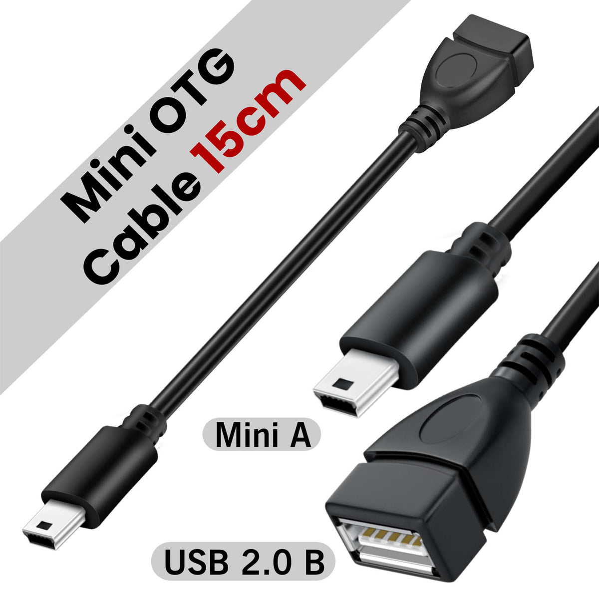USB A Female to Mini USB 5-Pin Male OTG Cable Adapter 15cm – Compatible with Digital Camera MP3 MP4 GPS