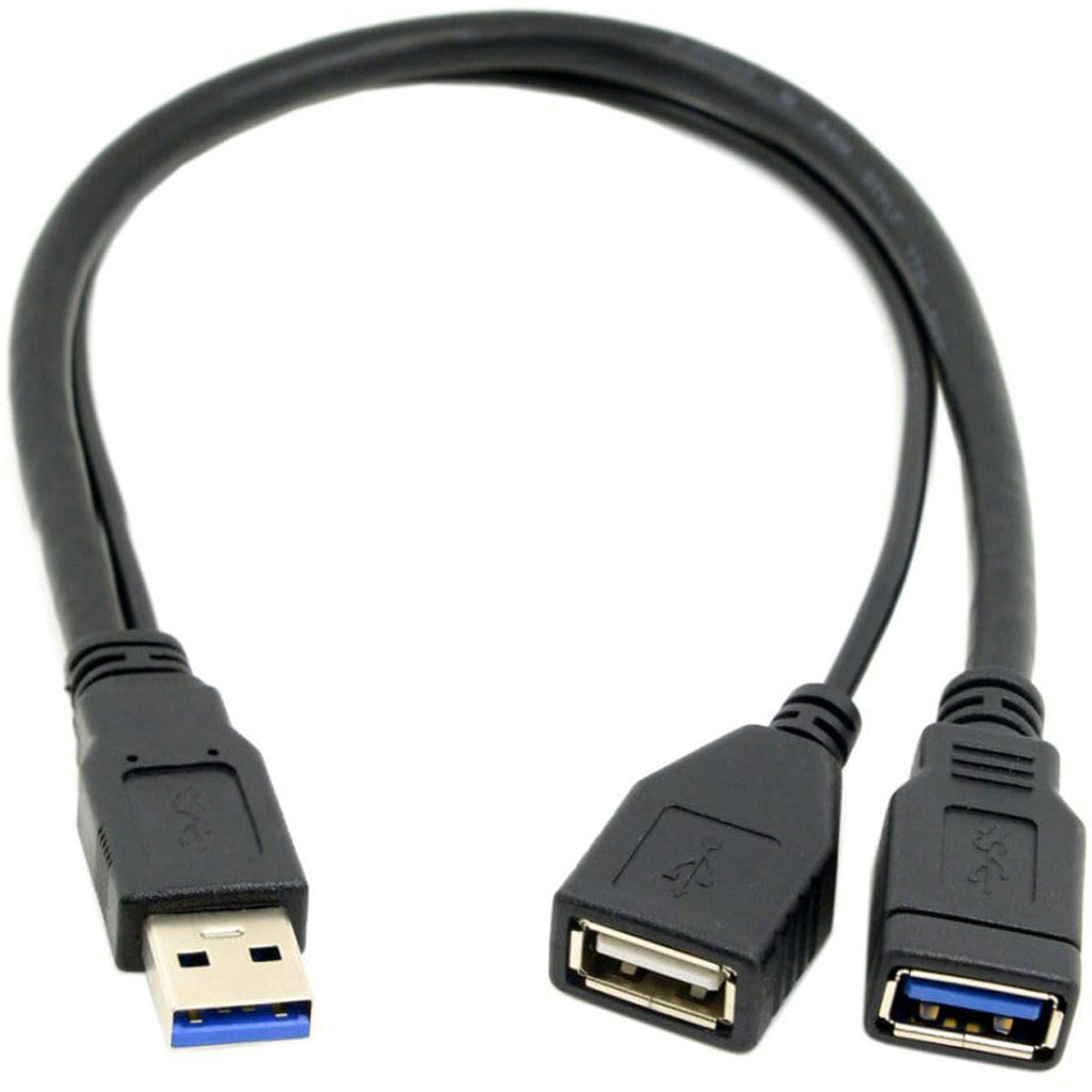 USB 3.0 Y Cable 1 Male to Dual Female Splitter – USB 3.0 Data & Power + USB 2.0 Power for 2.5" Portable Hard Drive 30cm