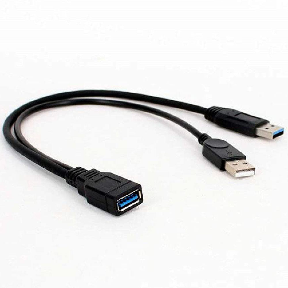 USB 3.0 Y Cable Female to Dual USB Male Splitter – Extra Power for 2.5" Portable Hard Drive USB 3.0 Data & USB 2.0 Power 30cm