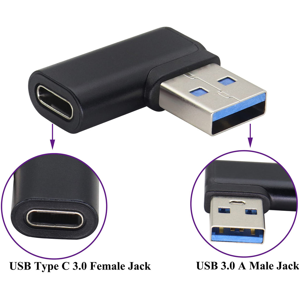 90 Degree USB C Female to USB 3.0 Male Adapter Right Angle USB Type C to USB 3.0 A Converter On The Go(OTG) for PC Laptops Power Banks Chargers More USB and Type-C Devices