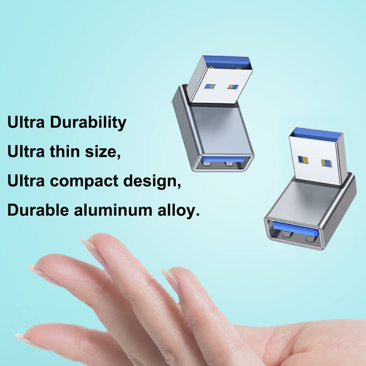 90 Degree USB-A Male to Female Adapter Upward Right Angle – USB 3.0 5Gbps 15W Charging Aluminum for PC Laptop Charger Power Bank