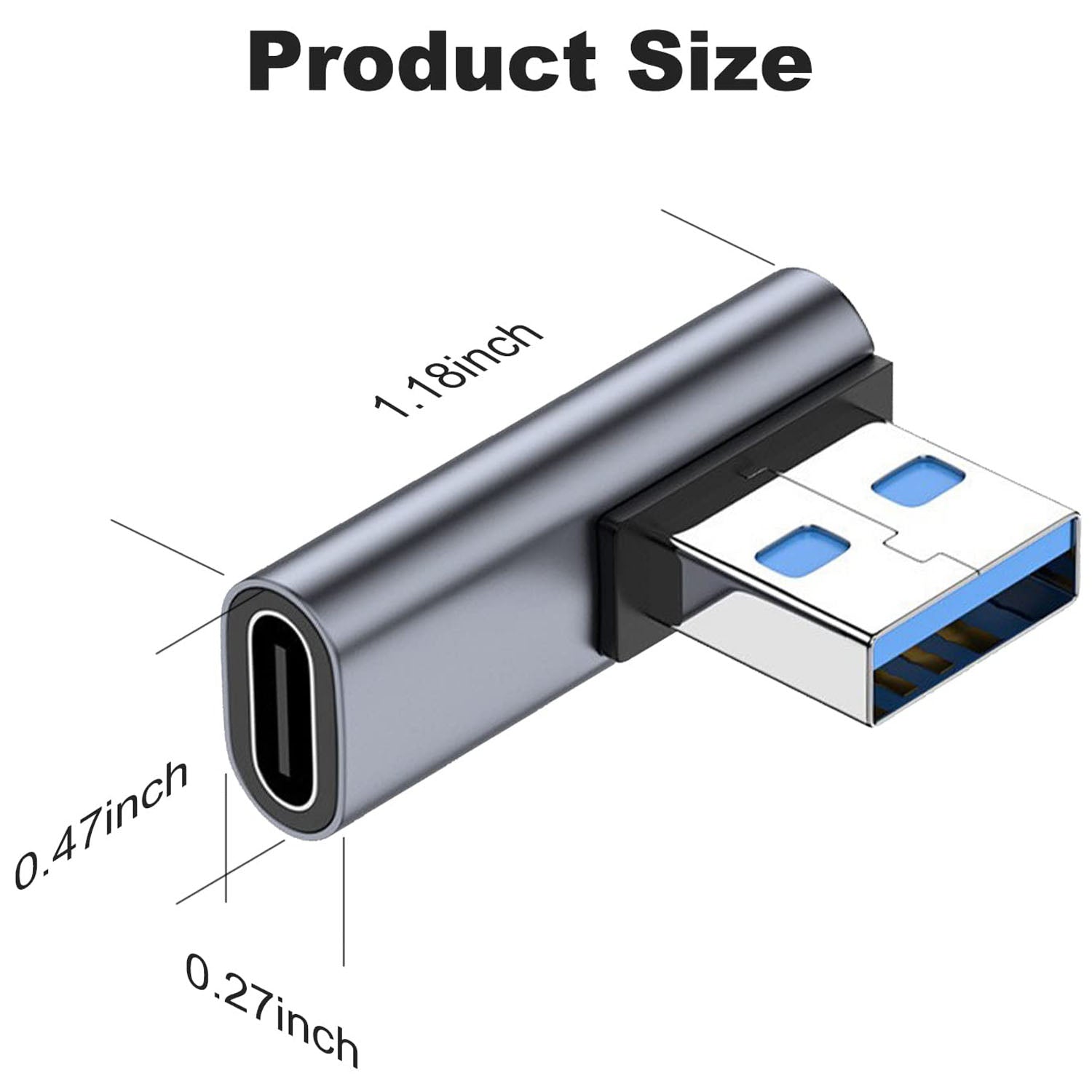 90 Degree USB C Female to USB Male Adapter Left and Right Angle Type C to USB A Charger Converter for iPhone Apple iWatch Watch Airpods iPad Air Mini and More