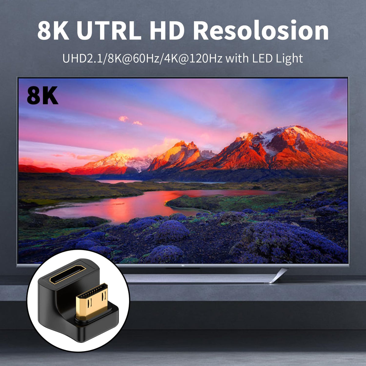 Mini HDMI-Compatible Male to Female Adapter Up & Down Angle – 8K@60Hz 4K@120Hz 48Gbps for Camera Camcorder Laptop Tablet