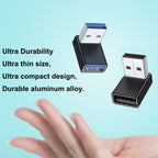 90 Degree USB-A Male to Female Adapter Up & Down Right Angle – USB 3.0 5Gbps 15W Charging Aluminum for PC Laptop Charger Power Bank