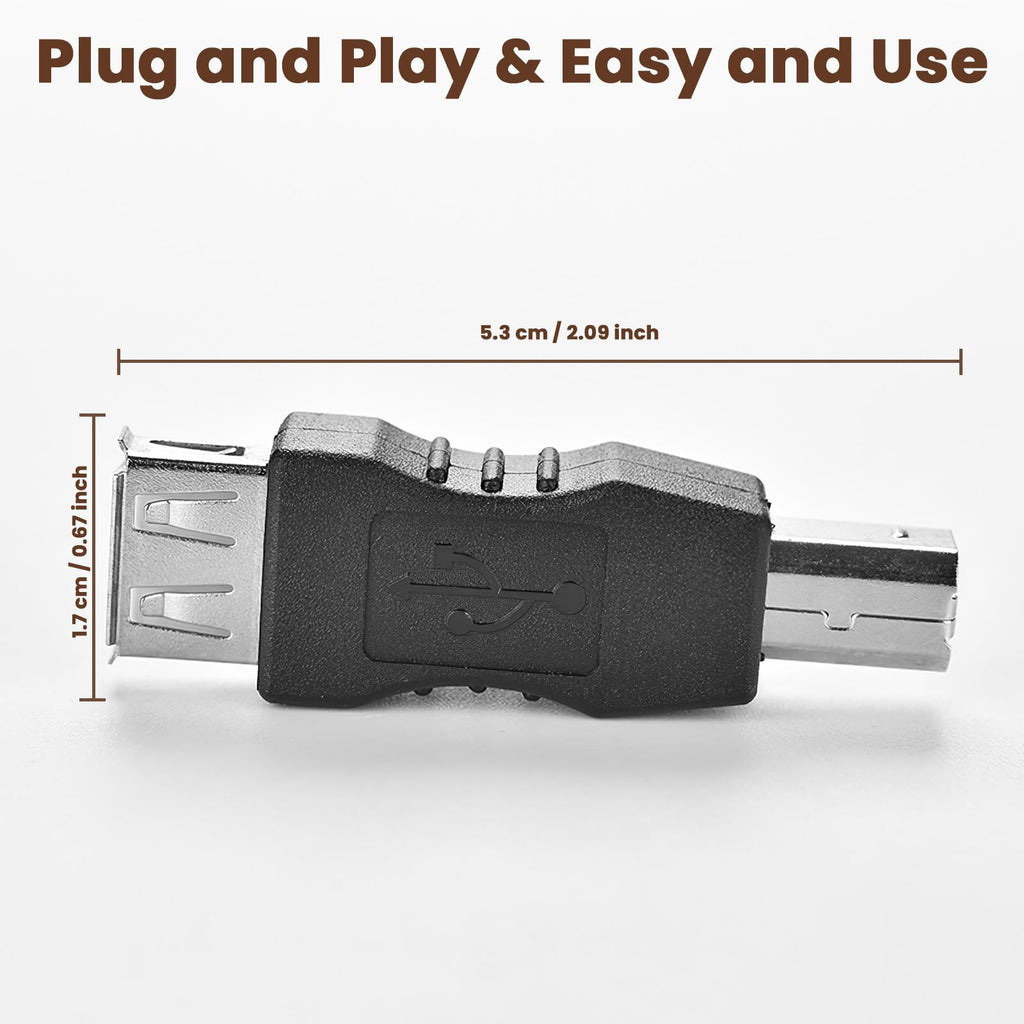 USB Type B Male to USB-A Female Adapter USB 2.0 480Mbps Plug and Play Compatible with Printer Scanner Fax Machine PC Laptop