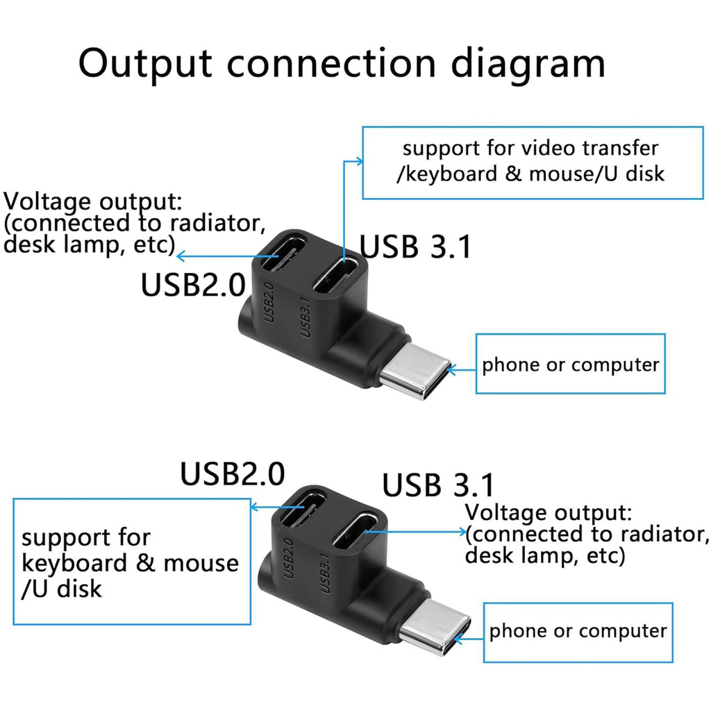 USB Type C Splitter 1 to 2 Ports Supports 10Gbps Data Transfer 4K@60Hz Video Output Easy to Carry