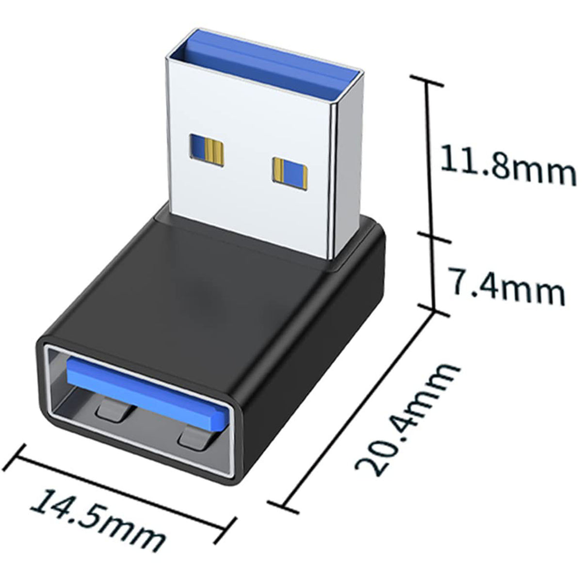 90 Degree USB-A Male to Female Adapter Upward Right Angle – USB 3.0 5Gbps 15W Charging Aluminum for PC Laptop Charger Power Bank