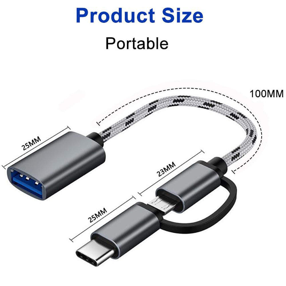 2-in-1 USB C/Micro USB to USB Adapter USB to USB C OTG Adapter Cable Compatible with Samsung Galaxy S21 S22 S23 Note 20/10 A53 Google Pixel and More Android Devices