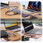 8-in-1 USB Hub Dual Plug USB-A & USB-C – USB 3.0 + USB 2.0 + SD/TF Card Reader + 3.5mm Audio Jack Aluminum for MacBook Laptop PC