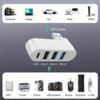 4-Port USB Hub 90°/180° Rotatable – USB 3.0 + USB 2.0 + USB-C Data Port Plug and Play for USB-A Devices Black White Blue Orange