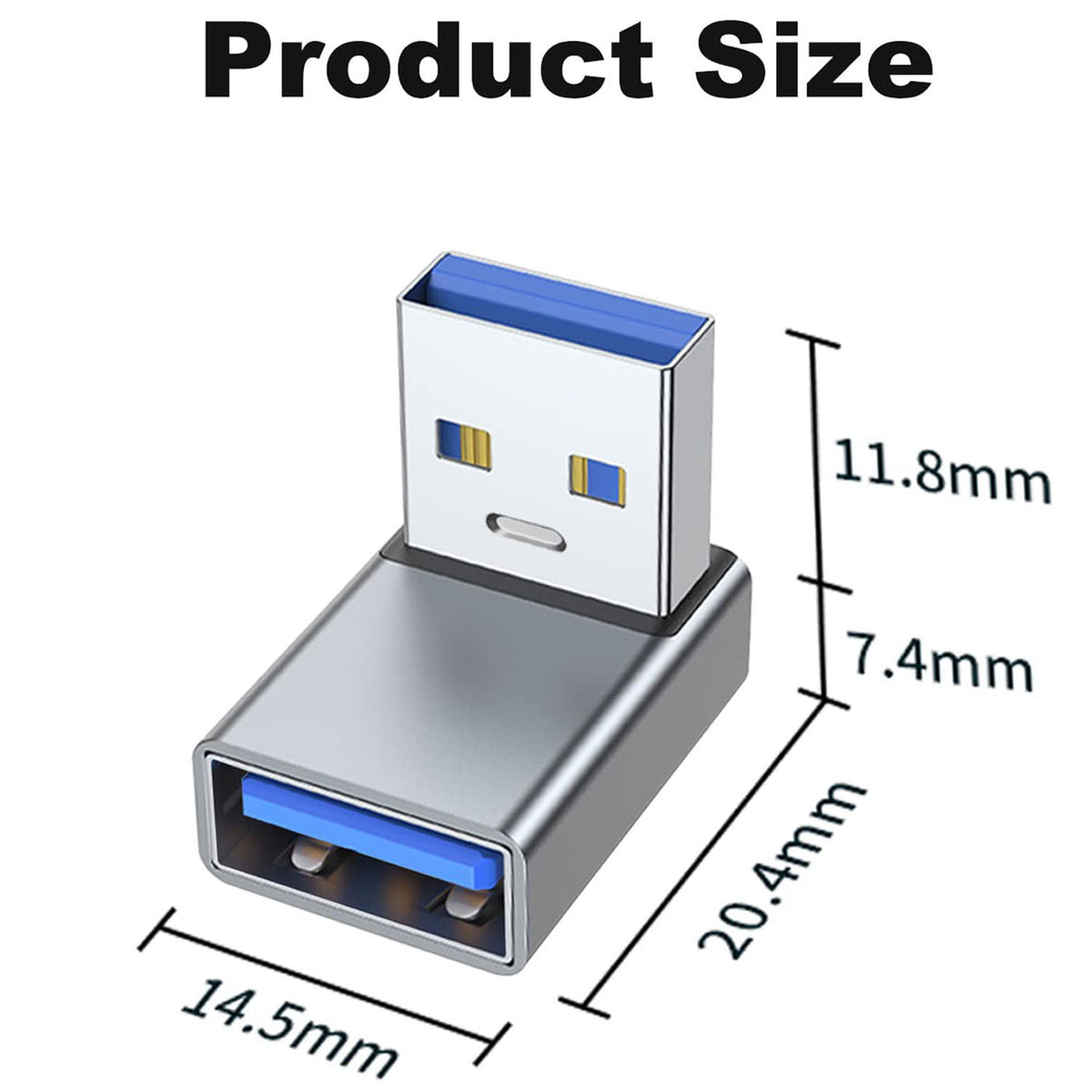 90 Degree USB-A Male to Female Adapter Up & Down Right Angle – USB 3.0 5Gbps 15W Charging Aluminum for PC Laptop Charger Power Bank