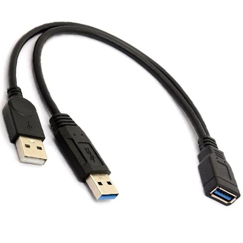 USB 3.0 Y Cable Female to Dual USB Male Splitter – Extra Power for 2.5" Portable Hard Drive USB 3.0 Data & USB 2.0 Power 30cm