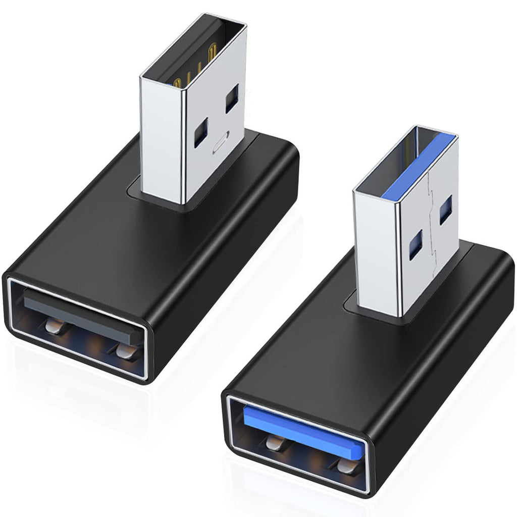 90 Degree USB-A Male to Female Adapter Left & Right Angle – USB 3.0 5Gbps 15W Charging Aluminum for PC Laptop Charger Power Bank
