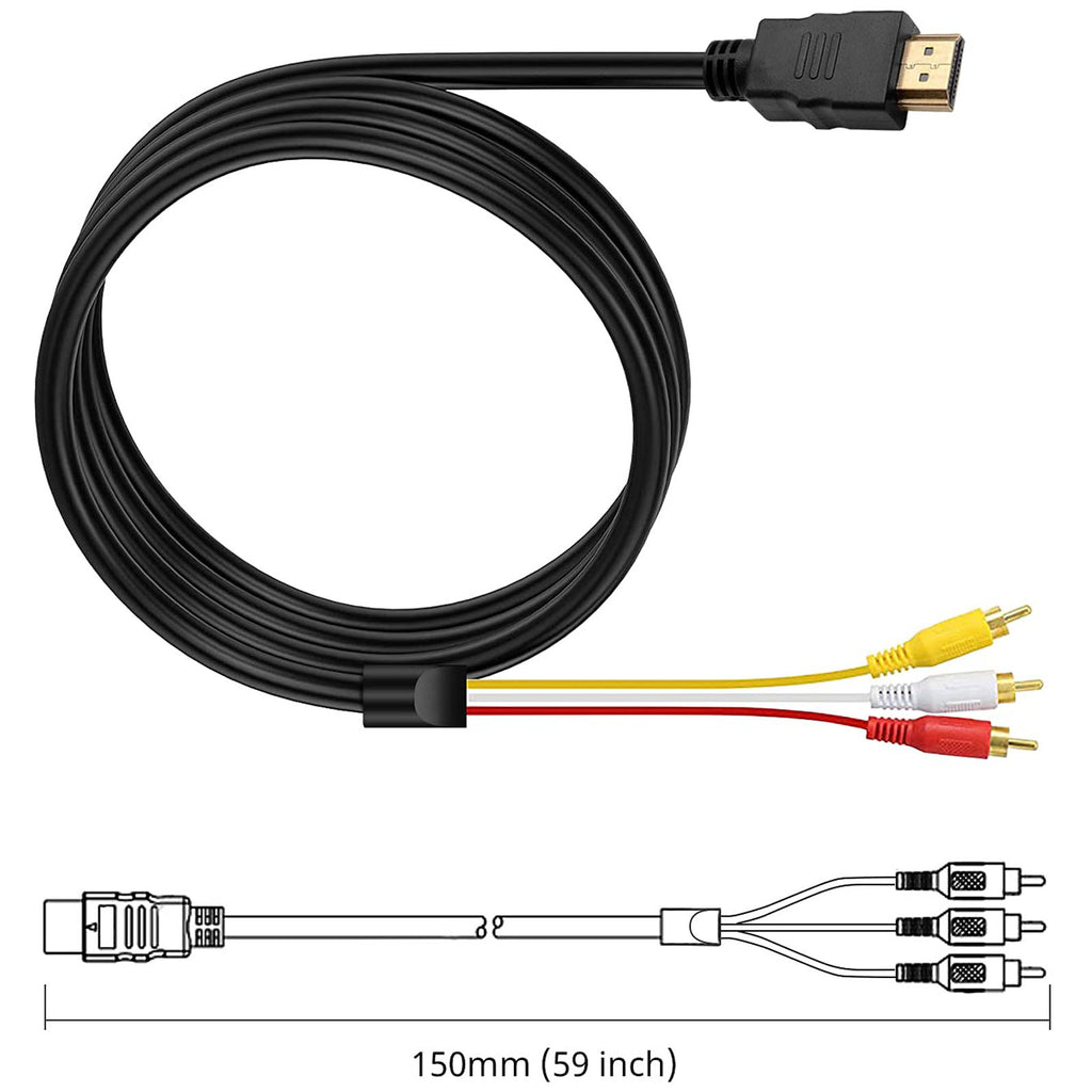 HDMI-Compatible Male to 3-RCA Male AV Cable 1.5m – One-Way Signal Transmitter for HD Player to TV (Requires Device Decoding – Not a Converter)