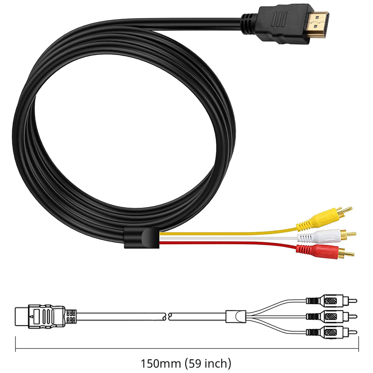 HDMI-Compatible Male to 3-RCA Male AV Cable 1.5m – One-Way Signal Transmitter for HD Player to TV (Requires Device Decoding – Not a Converter)