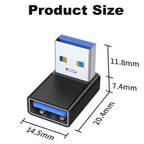 90 Degree USB-A Male to Female Adapter Up & Down Right Angle – USB 3.0 5Gbps 15W Charging Aluminum for PC Laptop Charger Power Bank