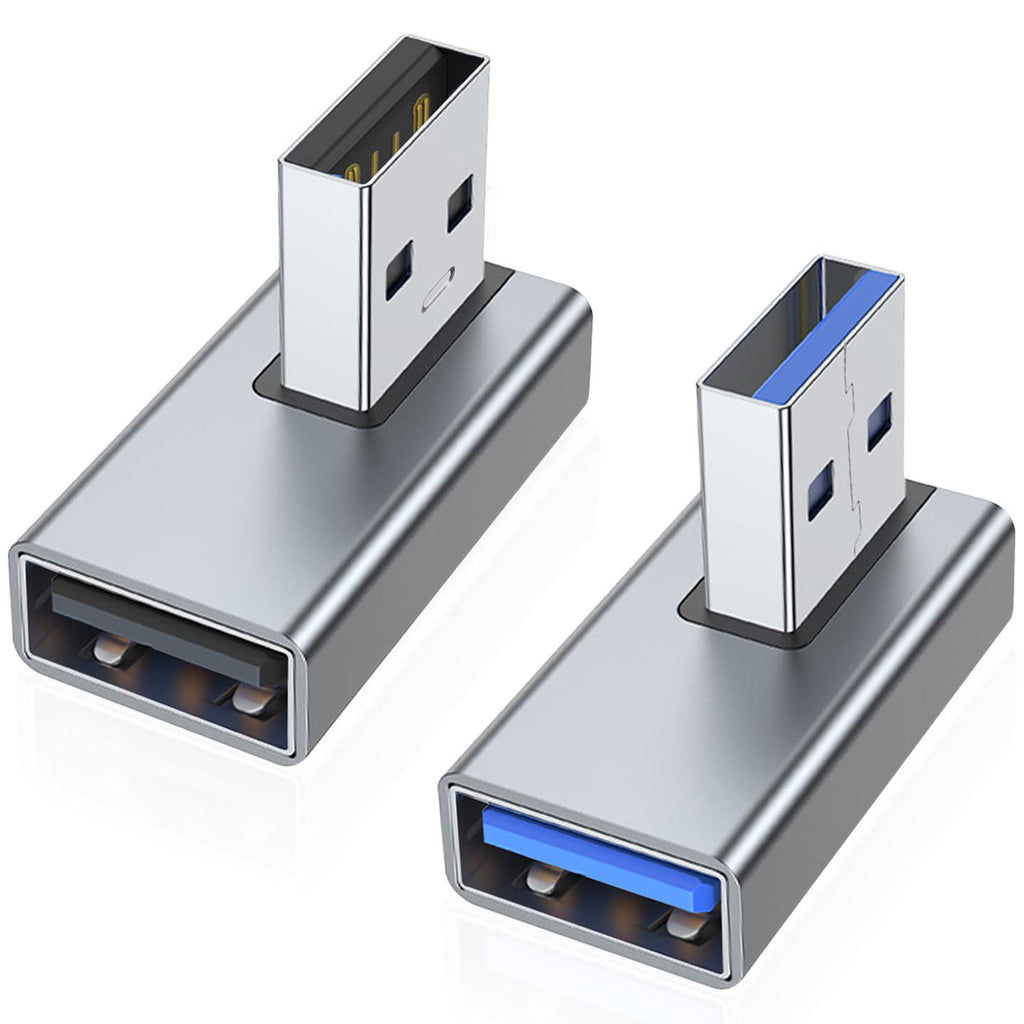 90 Degree USB-A Male to Female Adapter Left & Right Angle – USB 3.0 5Gbps 15W Charging Aluminum for PC Laptop Charger Power Bank