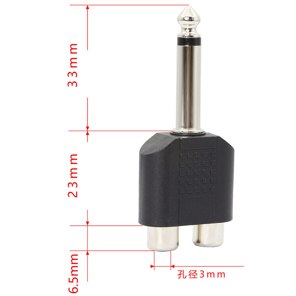 6.35mm (1/4 Inch) Mono Male to Dual RCA Female Adapter – TS Plug to RCA Jack Splitter for Guitar Amplifier Mixer Speaker