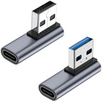 90 Degree USB C Female to USB Male Adapter Left and Right Angle Type C to USB A Charger Converter for iPhone Apple iWatch Watch Airpods iPad Air Mini and More