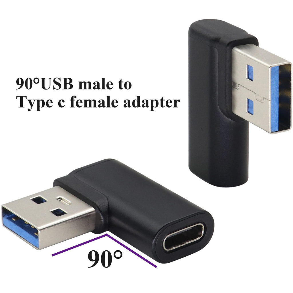 90 Degree USB C Female to USB 3.0 Male Adapter Right Angle USB Type C to USB 3.0 A Converter On The Go(OTG) for PC Laptops Power Banks Chargers More USB and Type-C Devices