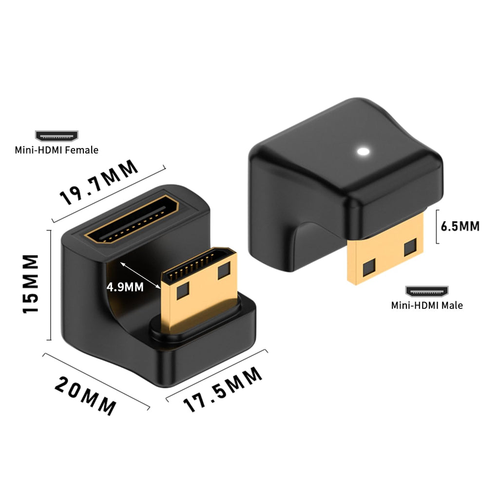 Mini HDMI-Compatible Male to Female Adapter Up & Down Angle – 8K@60Hz 4K@120Hz 48Gbps LED Indicator for Camera Camcorder