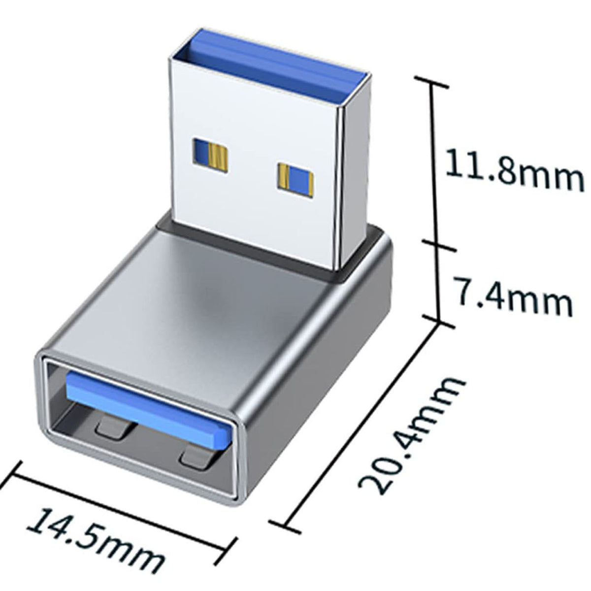 90 Degree USB-A Male to Female Adapter Upward Right Angle – USB 3.0 5Gbps 15W Charging Aluminum for PC Laptop Charger Power Bank