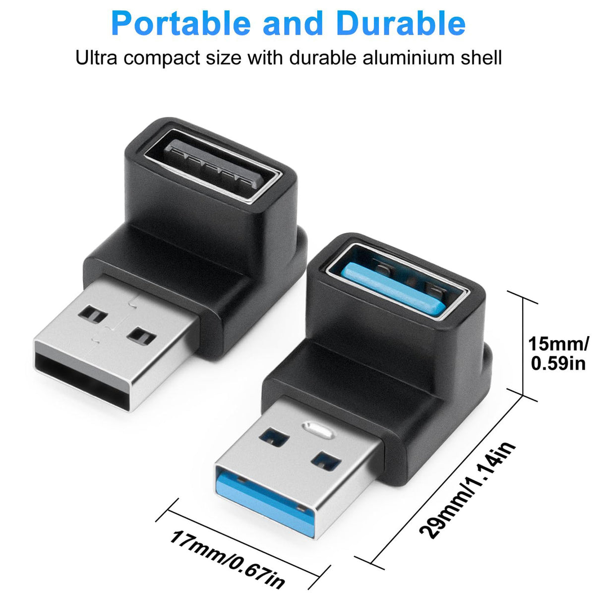 USB 3.1 90 Degree Up/Down Angle Adapter USB-A Male to USB-A Female Right Angle Coupler – Compatible with PC Laptop USB Hub