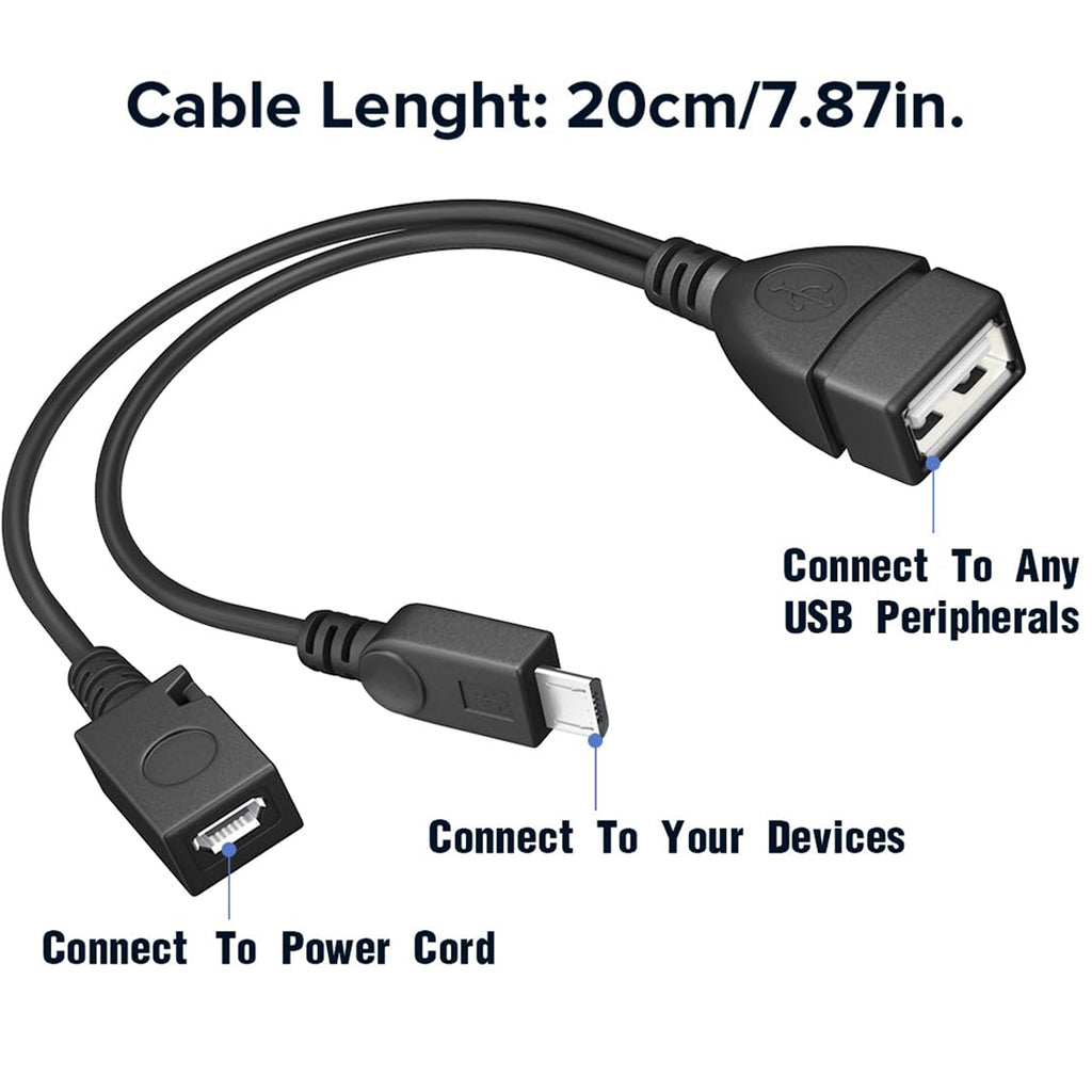 Micro USB OTG Cable with Power Supply 2-in-1 Adapter – Compatible with Fire TV Stick 4K, PlayStation Classic, Chromecast, Raspberry Pi