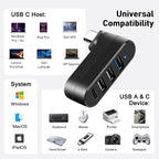 4-Port USB C Hub 90°/180° Degree Rotatable USB C Adapter Splitter with PD-in 5W Port USB Extender for MacBook iMac Surface and More C Port Laptop Not for Car