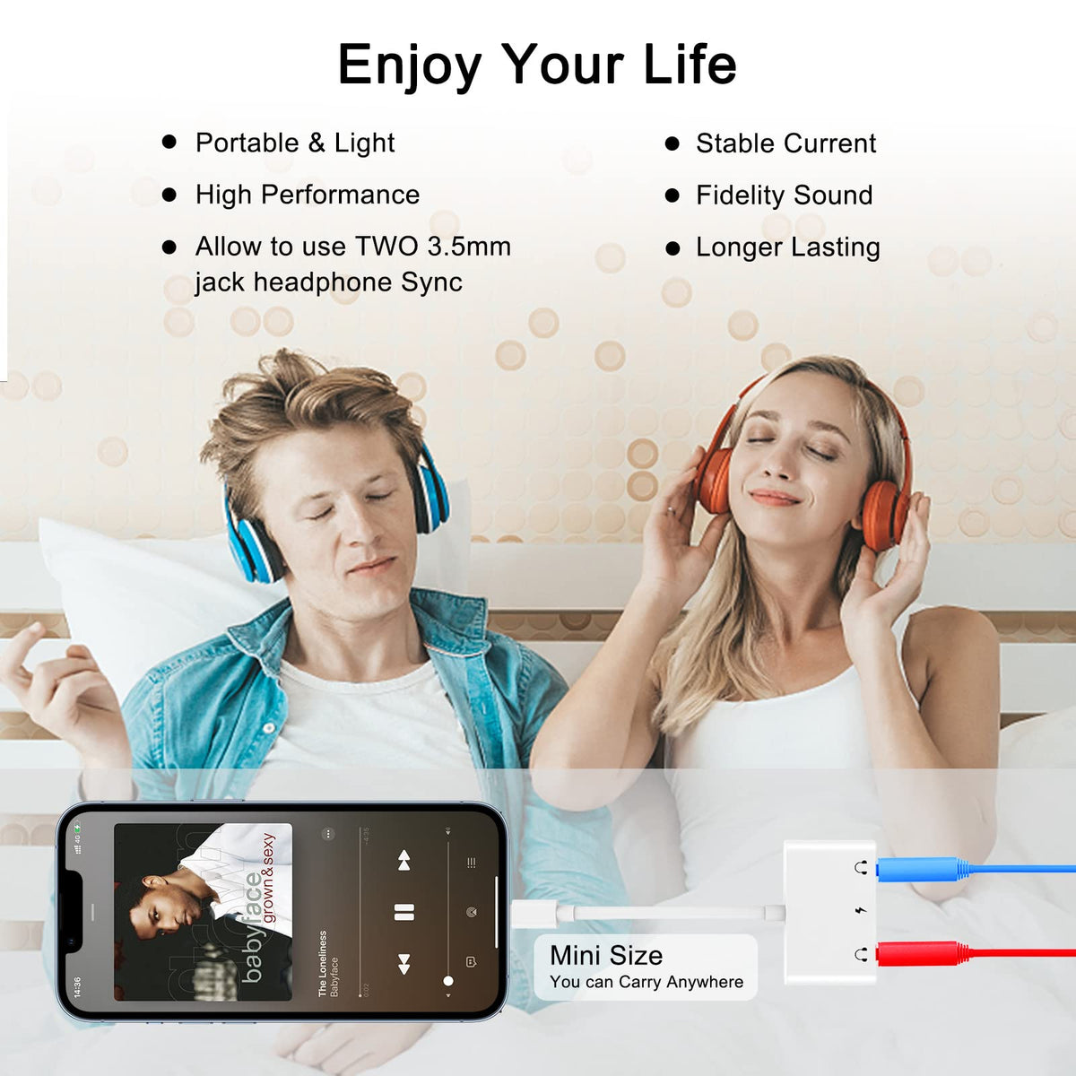 3-in-1 Lightning-Compatible to Dual 3.5mm Headphone Jack Adapter with Charging – 24-bit Audio Splitter for iPhone 14/13/12/11/X/8 Series