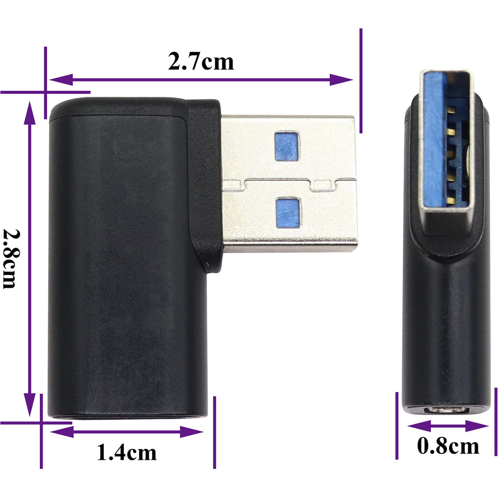 90 Degree USB C Female to USB 3.0 Male Adapter Right Angle USB Type C to USB 3.0 A Converter On The Go(OTG) for PC Laptops Power Banks Chargers More USB and Type-C Devices