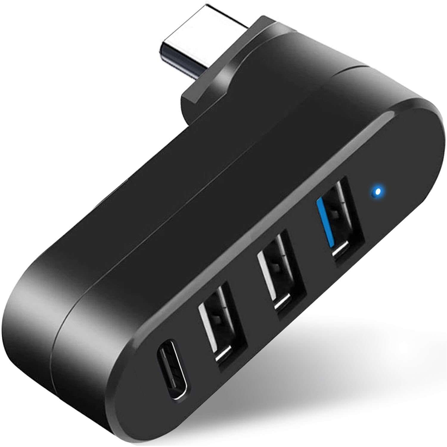 4-Port USB C Hub 90°/180° Degree Rotatable USB C Adapter Splitter with PD-in 5W Port USB Extender for MacBook iMac Surface and More C Port Laptop Not for Car