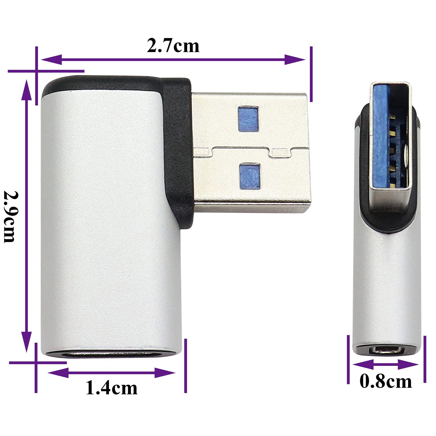 Right Angle USB C to USB A 3.0 Adapter 90 Degree USB Type C Female to USB 3.0 A Male Converter (OTG) for PC Laptops Power Banks Chargers More USB and Type-C Devices