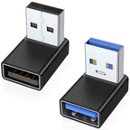 90 Degree USB-A Male to Female Adapter Up & Down Right Angle – USB 3.0 5Gbps 15W Charging Aluminum for PC Laptop Charger Power Bank