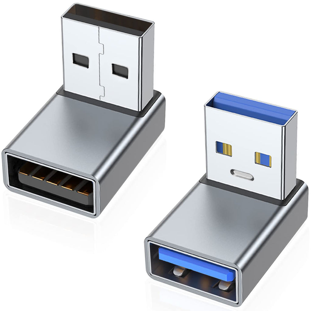 90 Degree USB-A Male to Female Adapter Up & Down Right Angle – USB 3.0 5Gbps 15W Charging Aluminum for PC Laptop Charger Power Bank