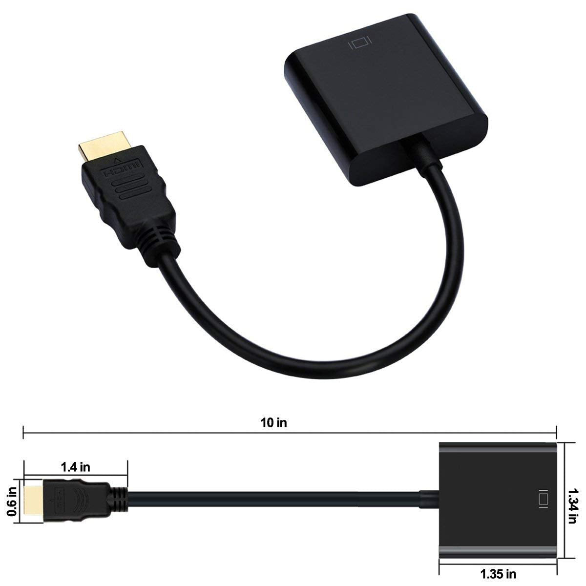 Gold-Plated Adapter with HDMI Male to VGA Female Connector – for PC, Laptop, Monitor & Projector