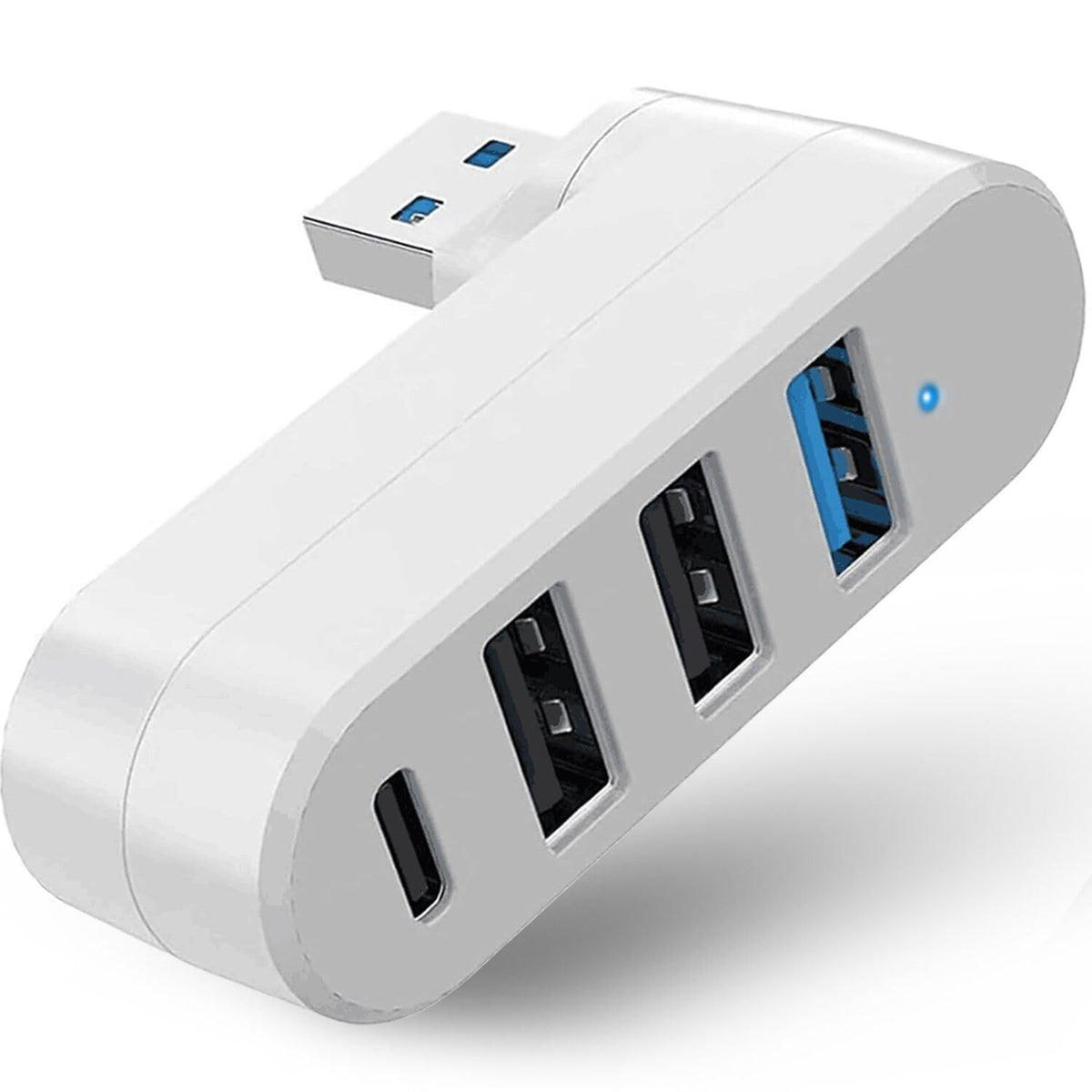 4-Port USB Hub 90°/180° Rotatable – USB 3.0 + USB 2.0 + USB-C Data Port Plug and Play for USB-A Devices Black White Blue Orange