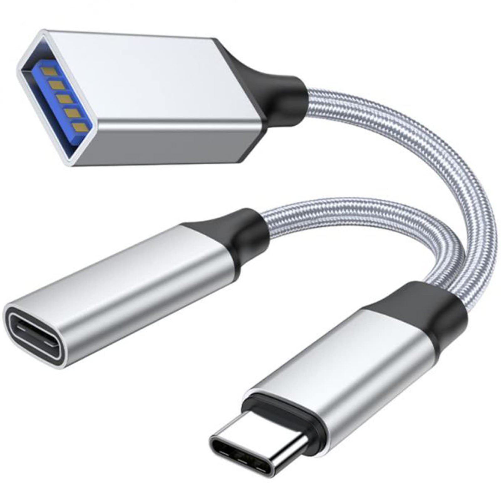 2-in-1 USB C OTG Adapter with 10W PD Charging + USB-A 2.0 Port – Compatible with iPhone 15, MacBook, Samsung Galaxy