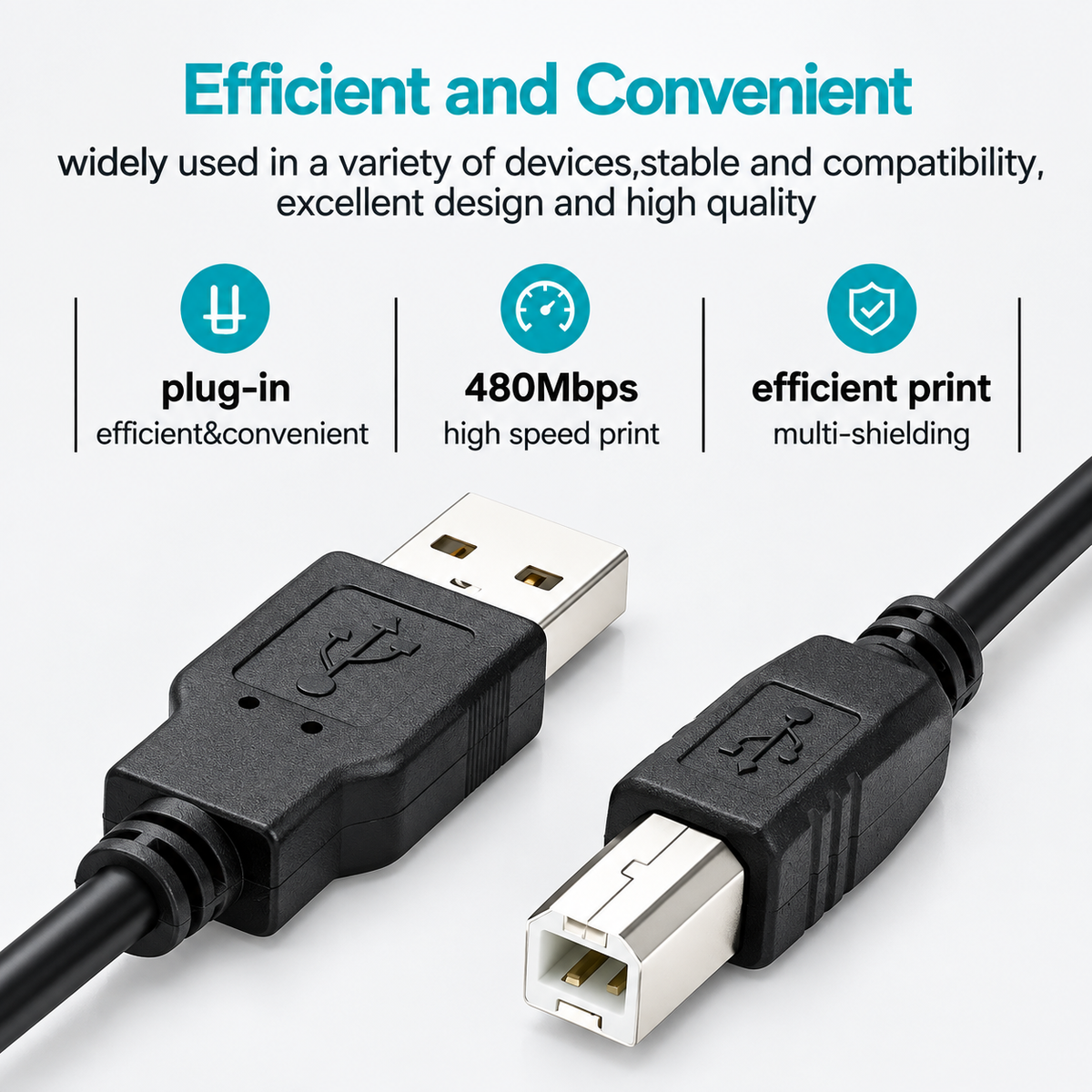 USB 2.0 A Male to B Male Printer Cable 480Mbps for HP Canon Epson Brother Lexmark Samsung Xerox Scanner Computer 30cm to 10m
