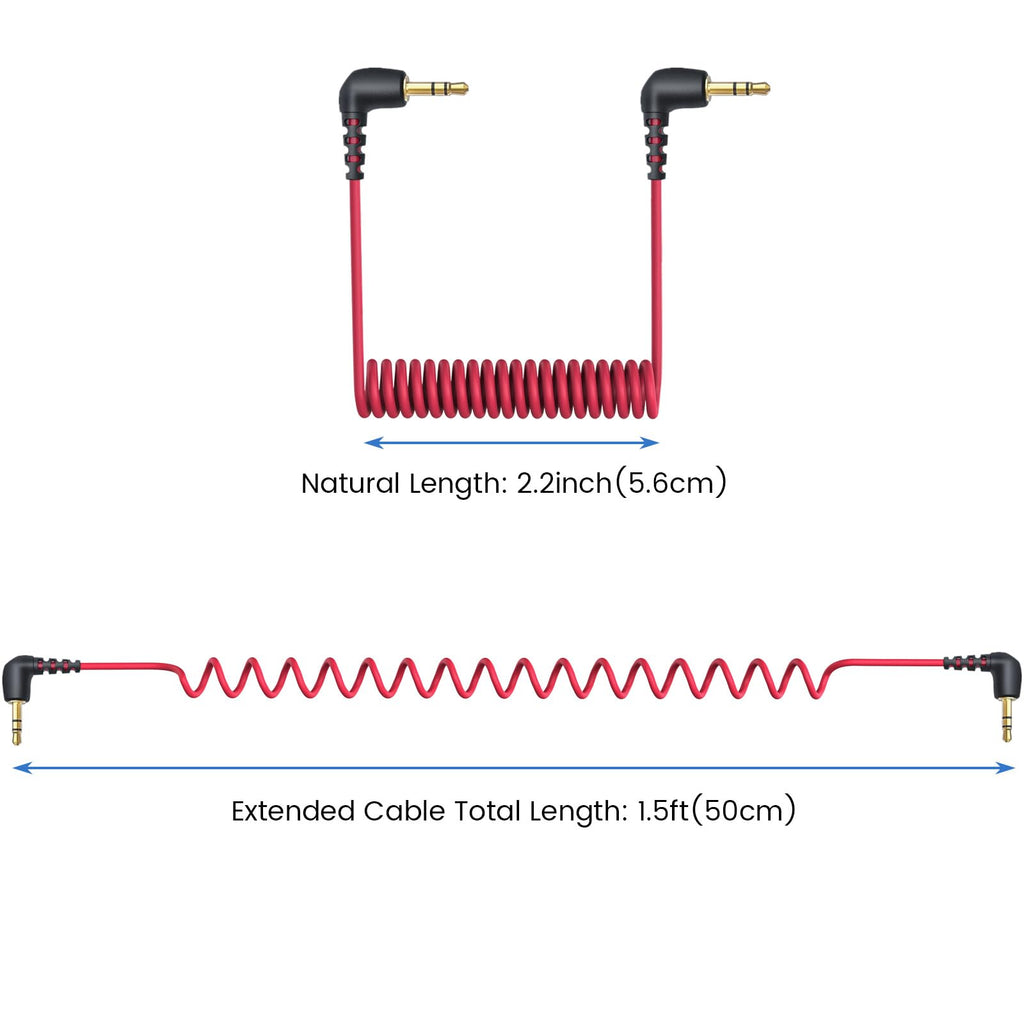 3.5mm TRS Male to Male Coiled Microphone Cable Right Angle Plug for Camera Wireless Mic Receiver DSLR Camcorder Compatible with Rode SC2