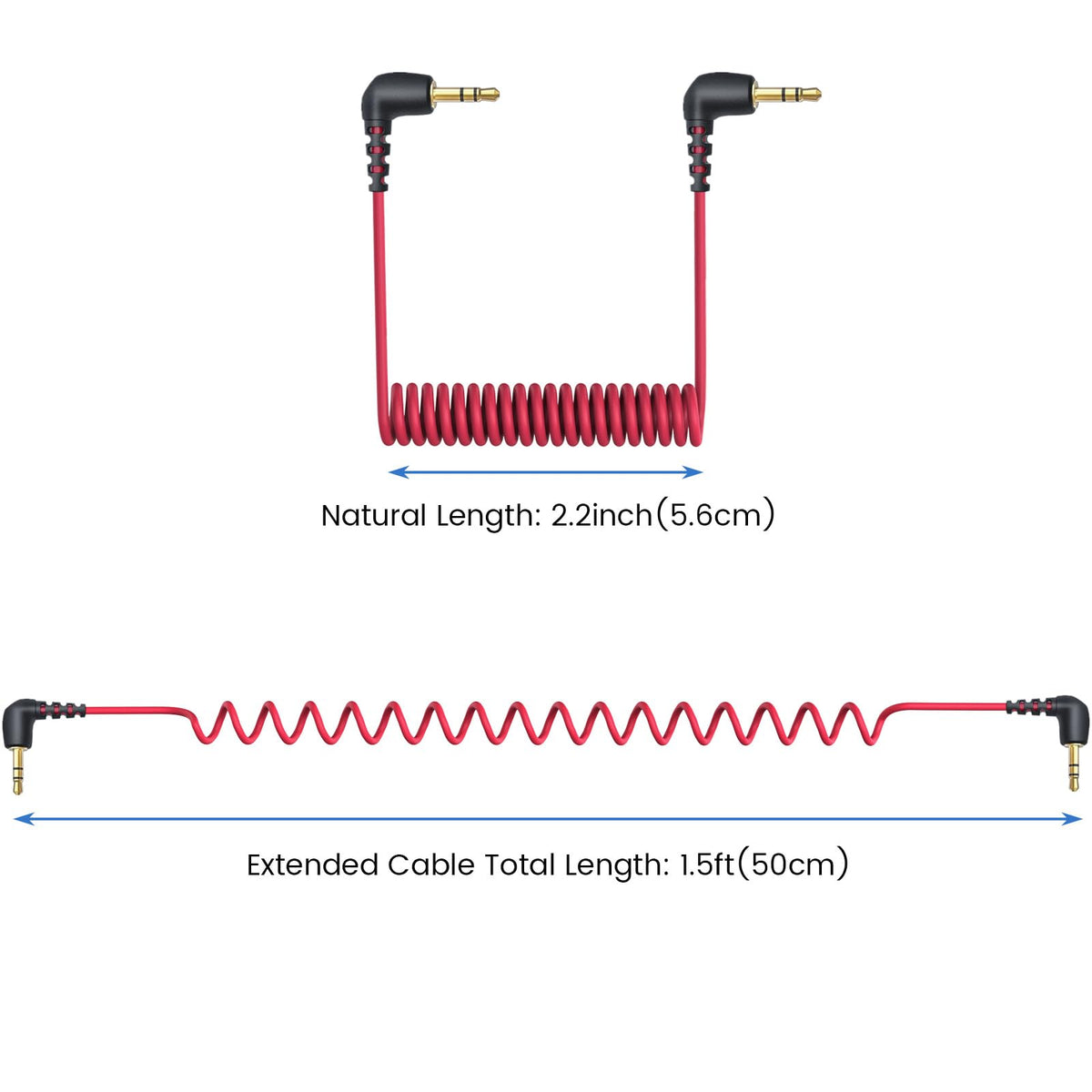 3.5mm TRS Male to Male Coiled Microphone Cable Right Angle Plug for Camera Wireless Mic Receiver DSLR Camcorder Compatible with Rode SC2