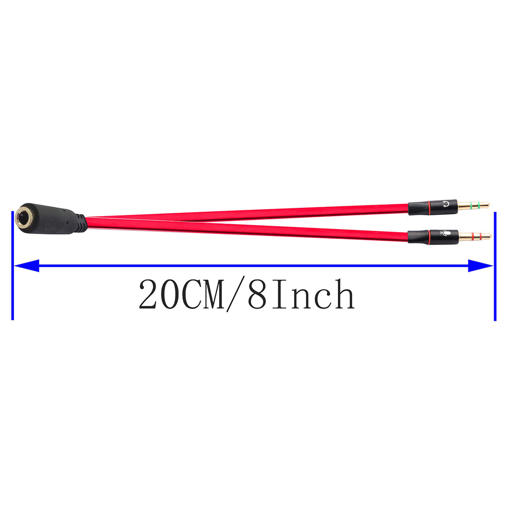 3.5mm Headset Splitter Cable for PC Gold Plated TRRS Female to Dual TRS Male Headphone and Mic Y Adapter 20cm