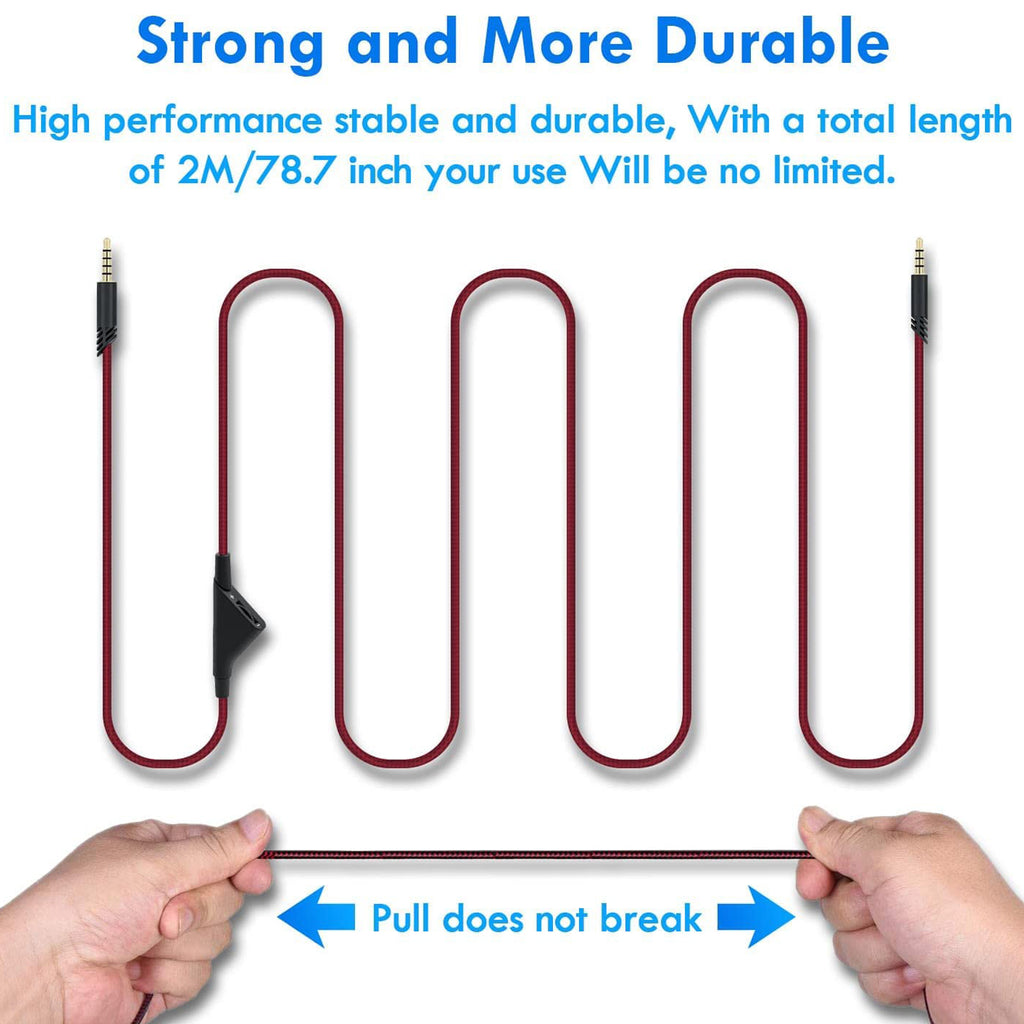 2M Replacement Audio Cable with Volume Control Compatible with Astro A10 A30 A40 TR Gaming Headset PS5 PS4 Xbox PC Aux Cord 6.5ft Red