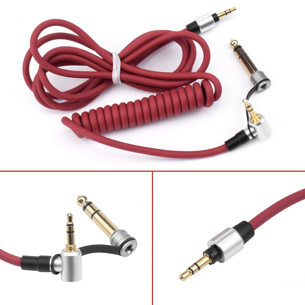 Coiled Replacement Audio Cable for Beats Pro Detox Solo HD Studio 3.5mm Right Angle to Straight Aux Cord with 6.35mm 6.5mm Adapter 1.8m Spring Wire