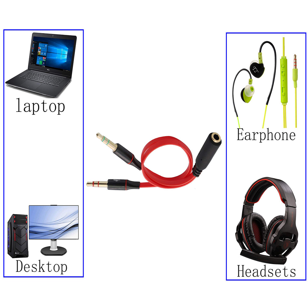 3.5mm Headset Splitter Cable for PC Gold Plated TRRS Female to Dual TRS Male Headphone and Mic Y Adapter 20cm