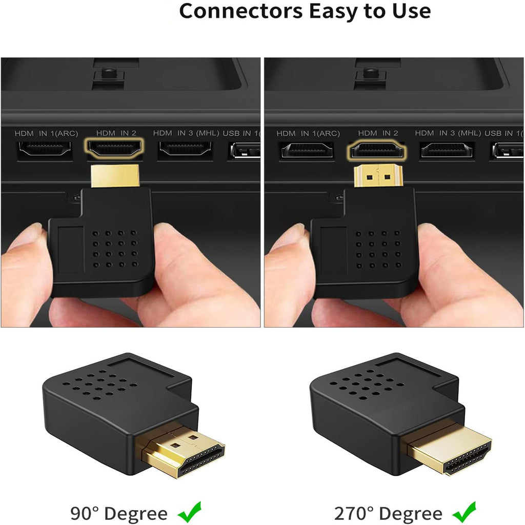 90 & 270 Degree Right Angle Adapter Compatible with HDMI, Male to Female L Shape Flat Extender for Wall TV, Roku, PS5, Fire Stick, Chromecast, Switch, Laptop, Xbox, PC