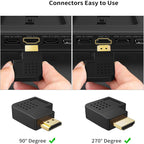 90 & 270 Degree Right Angle Adapter Compatible with HDMI, Male to Female L Shape Flat Extender for Wall TV, Roku, PS5, Fire Stick, Chromecast, Switch, Laptop, Xbox, PC