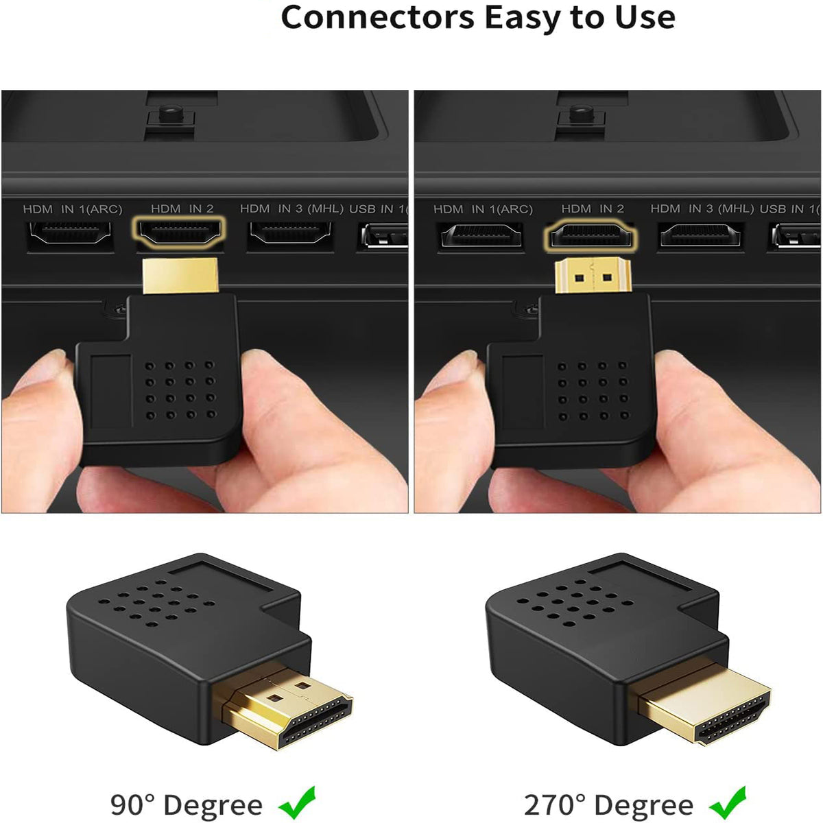 90 & 270 Degree Right Angle Adapter Compatible with HDMI, Male to Female L Shape Flat Extender for Wall TV, Roku, PS5, Fire Stick, Chromecast, Switch, Laptop, Xbox, PC